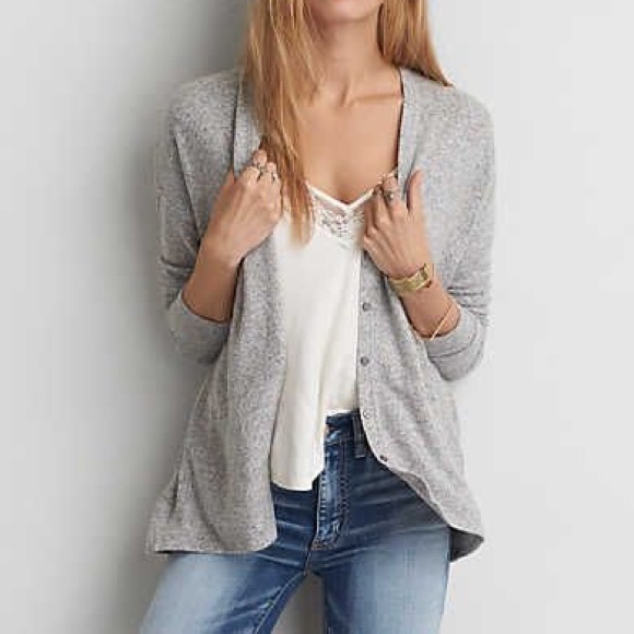 American Eagle Outfitters Sweaters - AMERICAN EAGLE soft and sexy plush gray cardigan